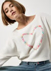 Colourful Stitched Heart Jumper, Cream, large
