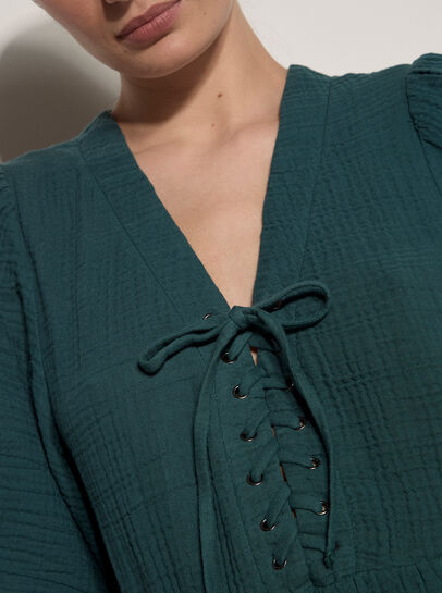 Textured Lace-Up Mini Dress