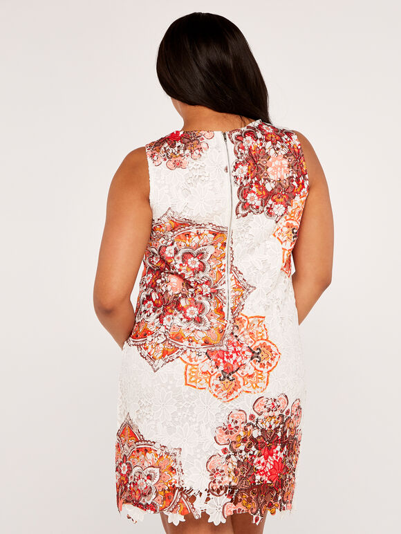 Curve Mandala Placement Lace Shift Dress, Orange, large