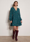 Cherry Print Crepe Mini Dress, Teal, large