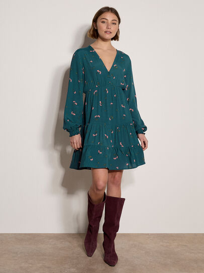 Cherry Print Crepe Mini Dress