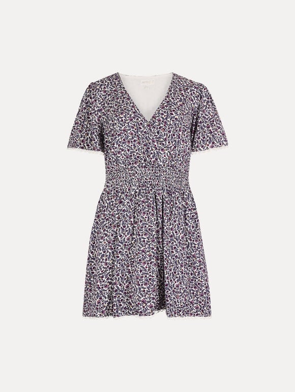 Ditsy Floral Gold Foil Mini Dress, Purple, large