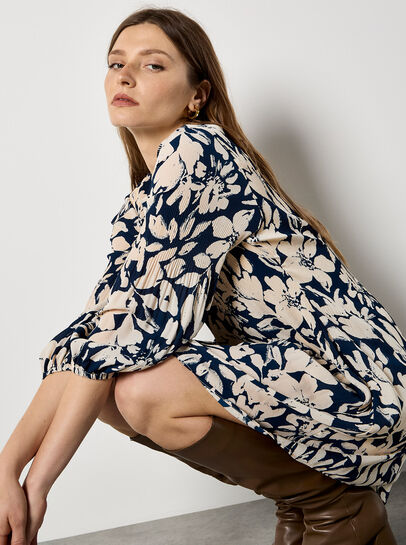 Silhouette Floral Chiffon Plisse Mini Dress