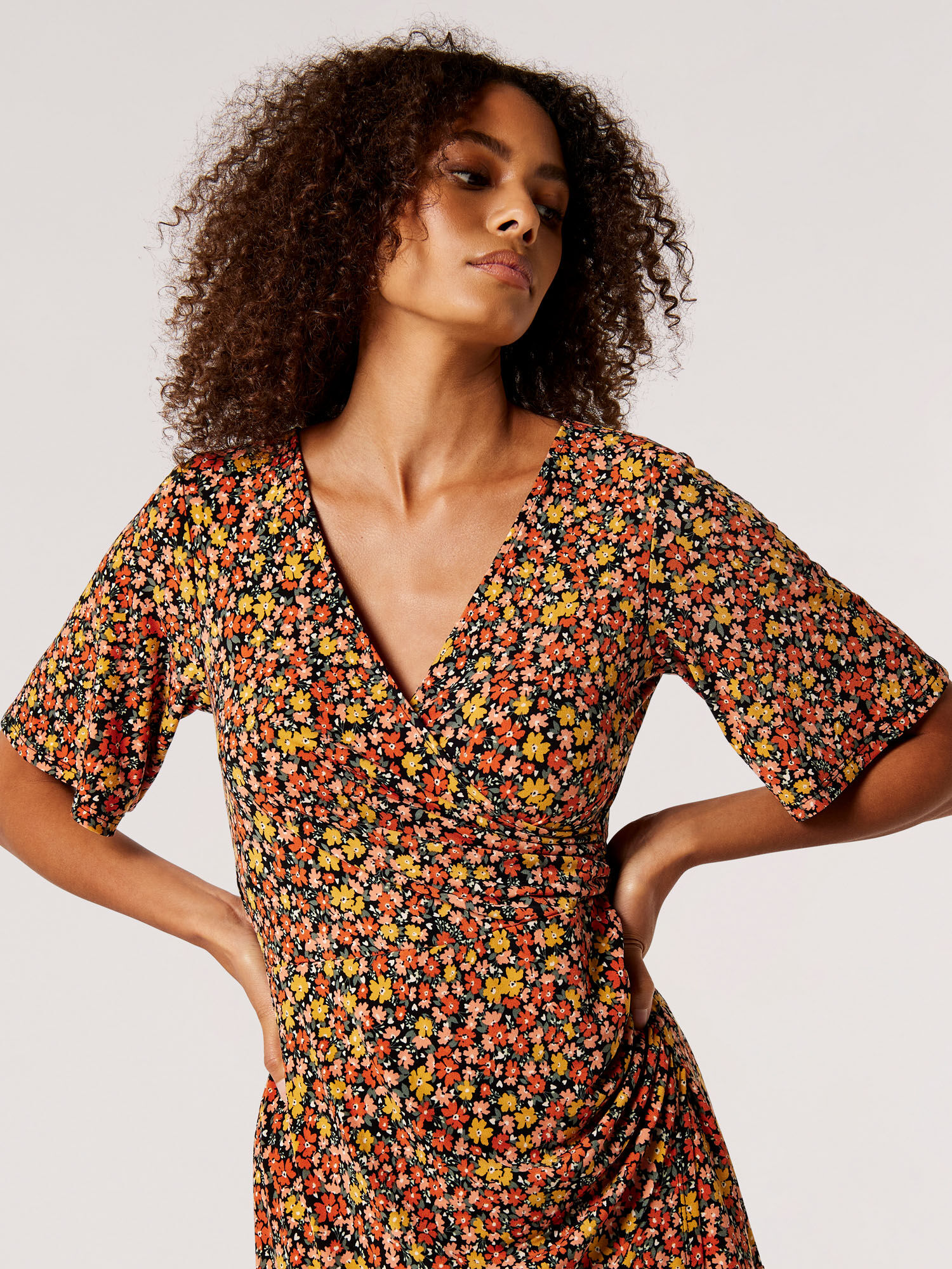 Floral wrap mini dress discount
