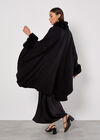 Faux Fur Trim Waterfall Cape, Black, large