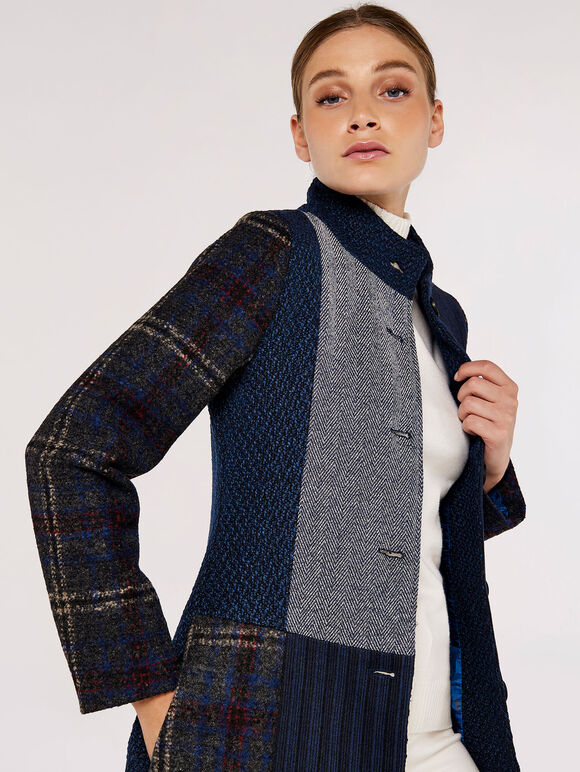 Mix & Match Patchwork Coat, Navy, large