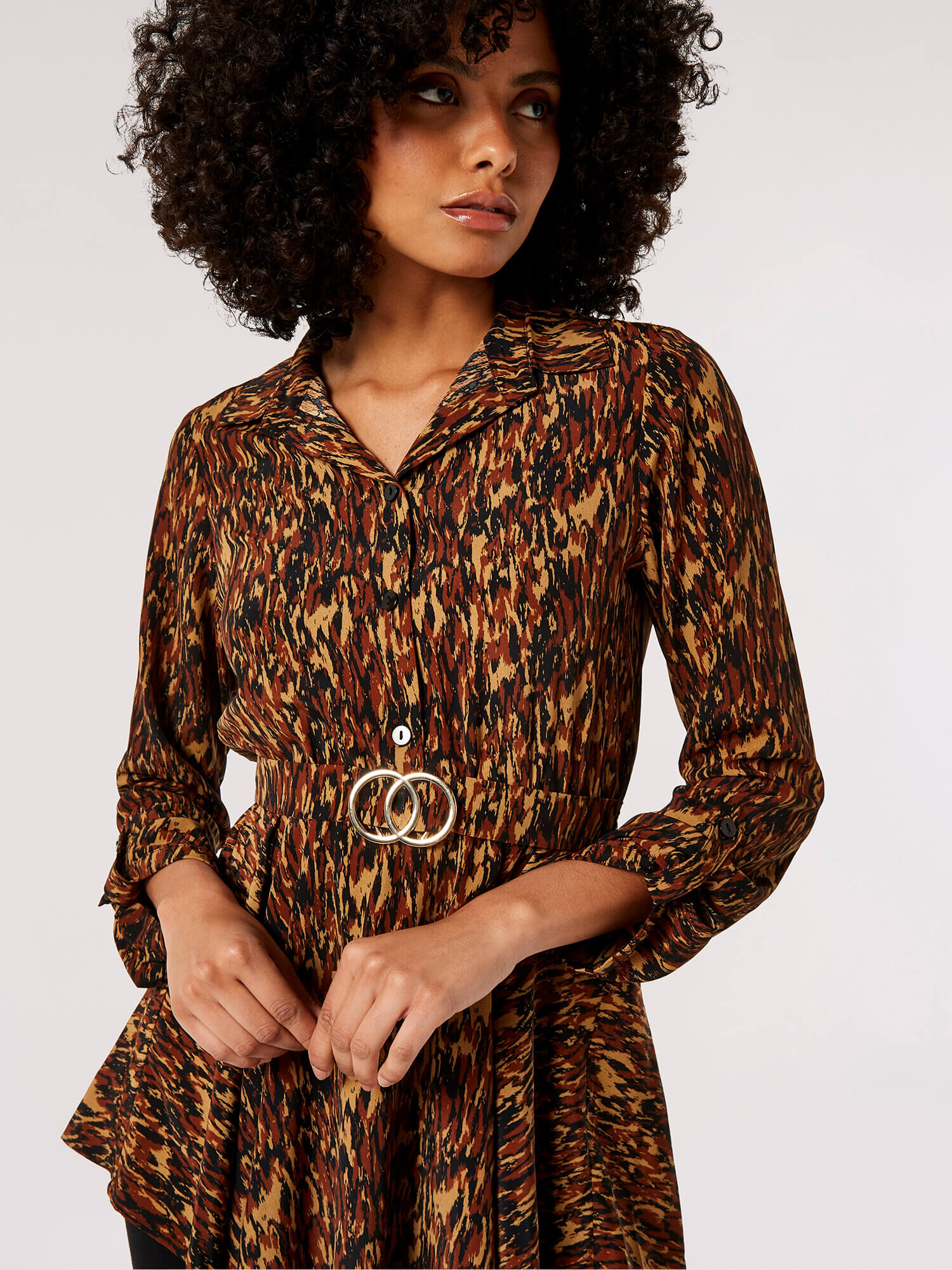 Textured Print Hanky Hem Mini Dress Apricot Clothing