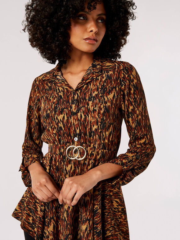 Textured Print Hanky Hem Mini Dress, Rust, large