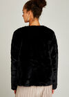 Faux Fur Short Crop Jacket, Black, large