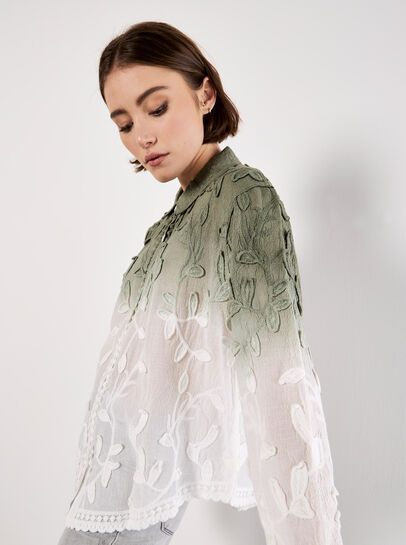 Embroidered Leaf Ombre Cotton Shirt