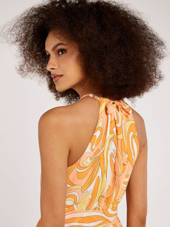 Swirl  Halterneck Dress, Orange, large