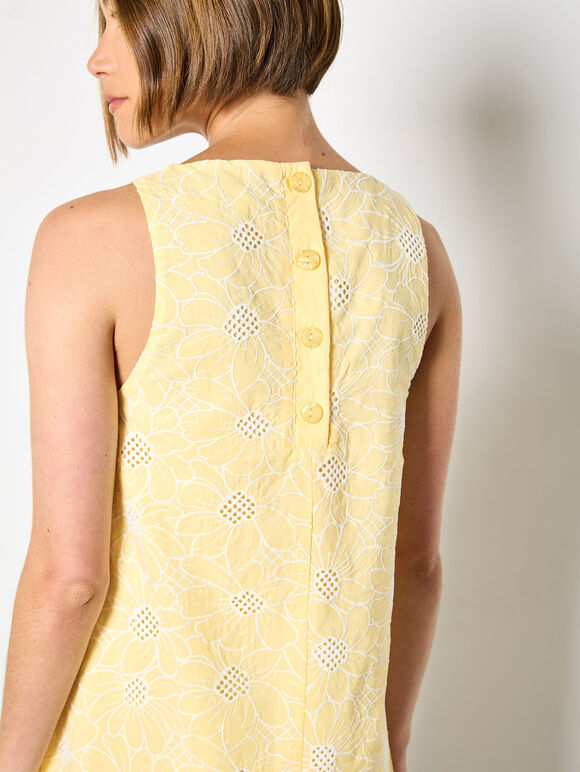 Floral Embroidered Shift Mini Dress, Yellow, large