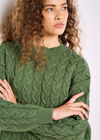 Cotton Blend Cable Knit Jumper, Green, large