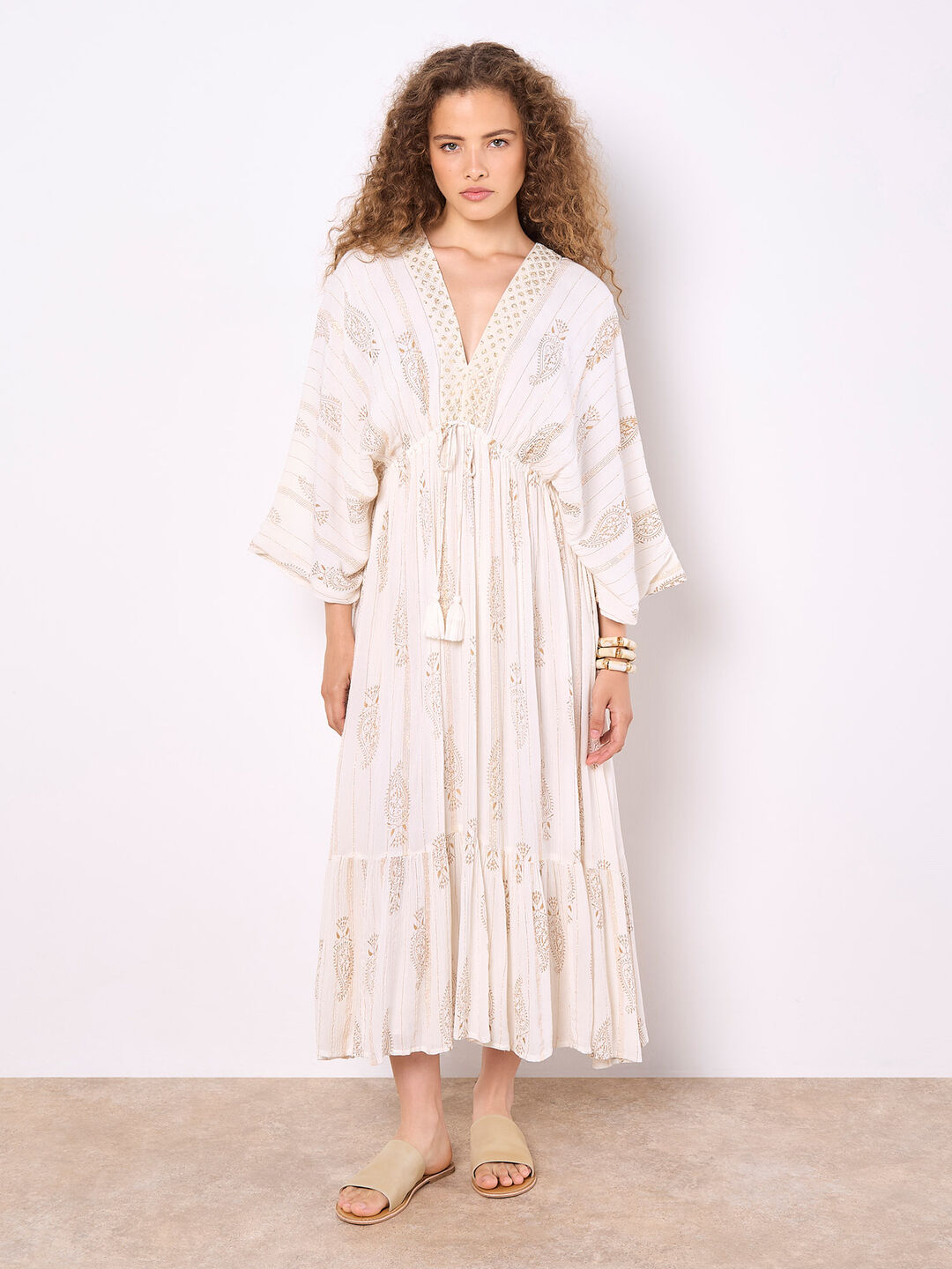 Image of Gold Shimmer Paisley Midi Dress