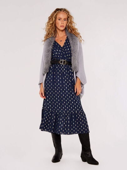 Faux Fur Trim Cocoon Shrug