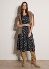 Ditsy Floral Print Milkmaid Midi Dress, Blue, large