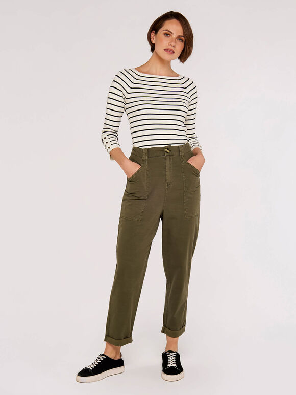  Stripe Ribbed Jumper, White, large