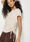 Waffle Knit Ruched T-Shirt, Stone, large