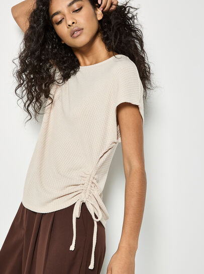 Waffle Knit Ruched T-Shirt