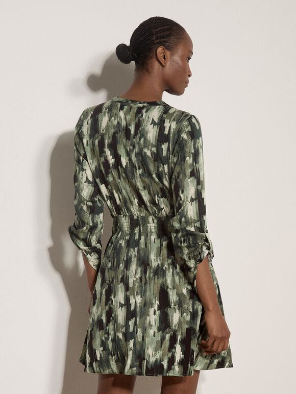 Abstract Print Utility Mini Dress, Green, large