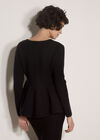 Peplum Hem Rbbed Knit Cardigan, Black, large