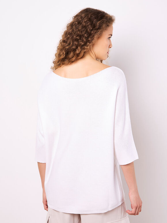 Stretch Knit Batwing Top, White, large