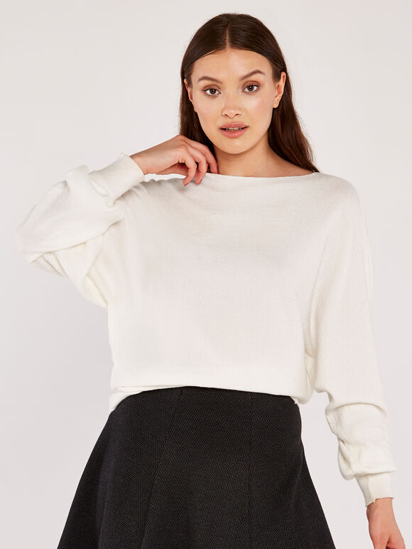 Mix Rib Batwing Jumper, Cream, large
