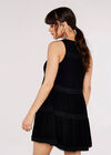 Boho Tiered Mini Dress, Black, large