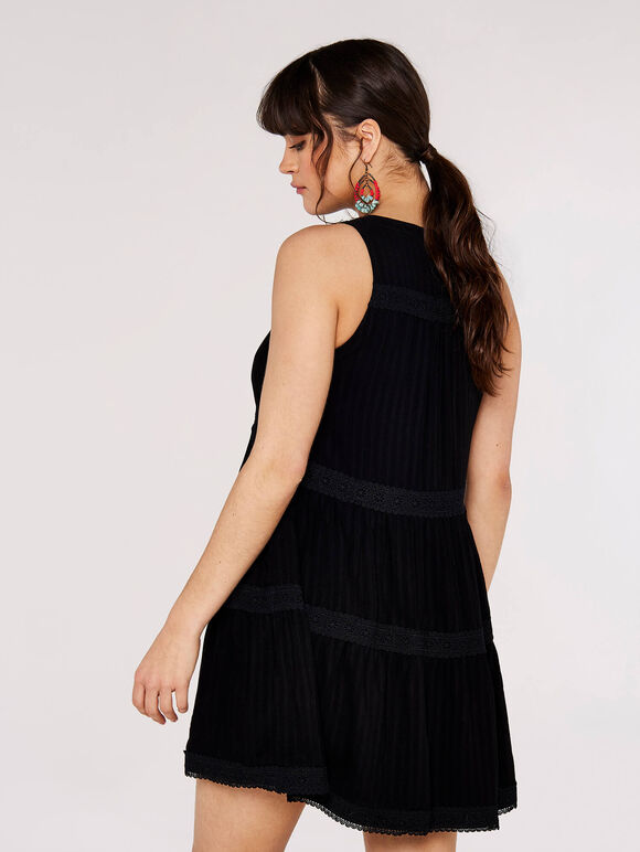 Boho Tiered Mini Dress, Black, large