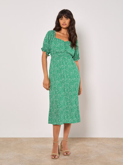 Spot Print Milkmaid Midi Dress