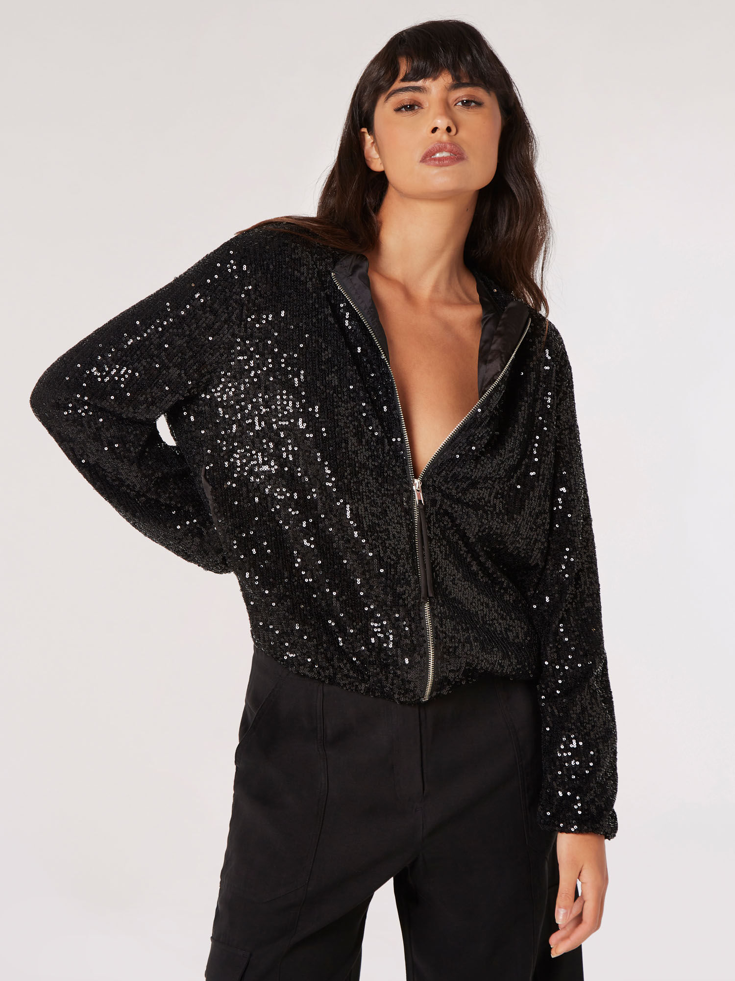 Sequins Bomber Jacket Apricot Clothing