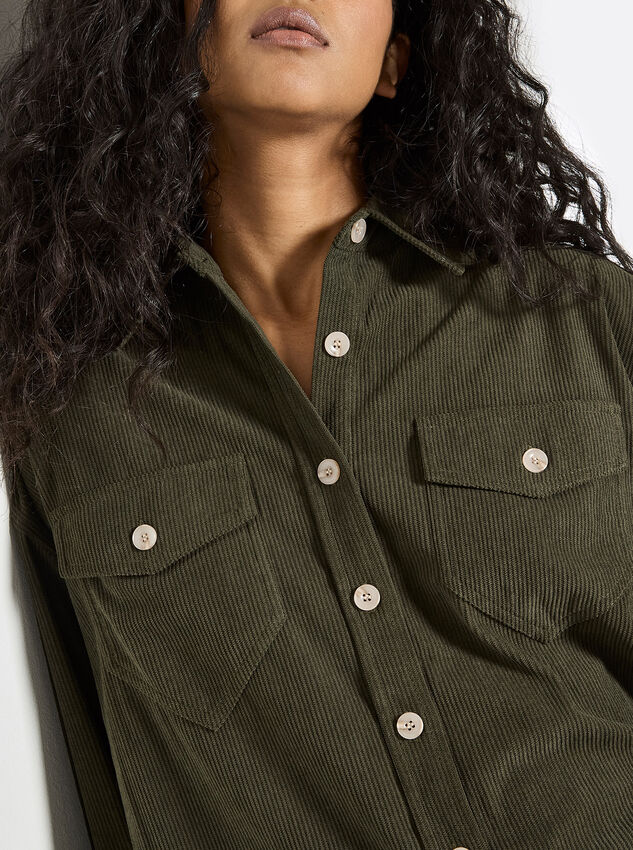 Oversized Cord Shirt, Khaki, large