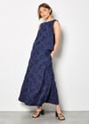 Embroidered Floral Linen Blend Midaxi Skirt, Navy, large