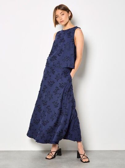 Embroidered Floral Linen Blend Midaxi Skirt