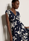 Floral Silhouette Tiered Midi Dress, Navy, large