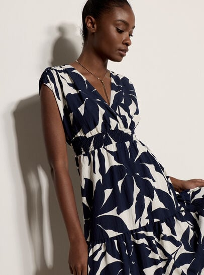 Floral Silhouette Tiered Midi Dress