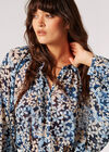Floral Silhouette Chiffon Blouse, Navy, large