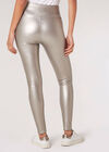 Metallic Leather-Look Leggings, Silver, large