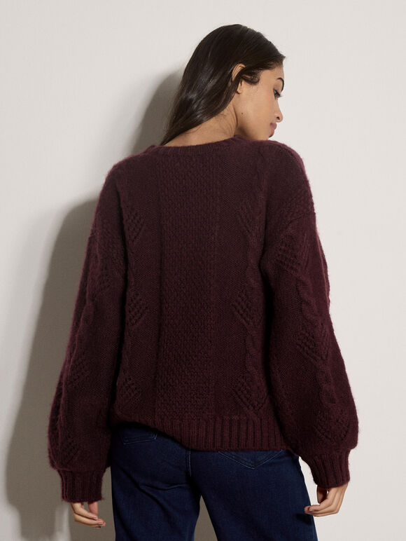 Brushed Bobble Cable Knit Jumper, Plum, large