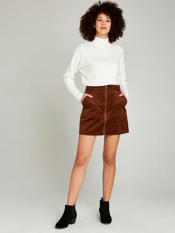 Zip Through Corduroy Skirt, Rust, large