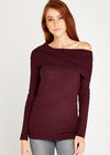 Ribbed Roll Neck Jumper, Burgundy, large