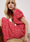 Floral Fruit Wrap Midi Dress, Red, large