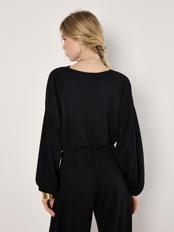 Soft Ribbed Crop Top, Black, large