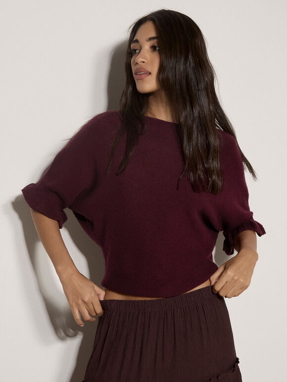 Soft Knit Batwing Top, Burgundy, large