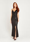 Split Front Sequin Maxi Dress, Black, large
