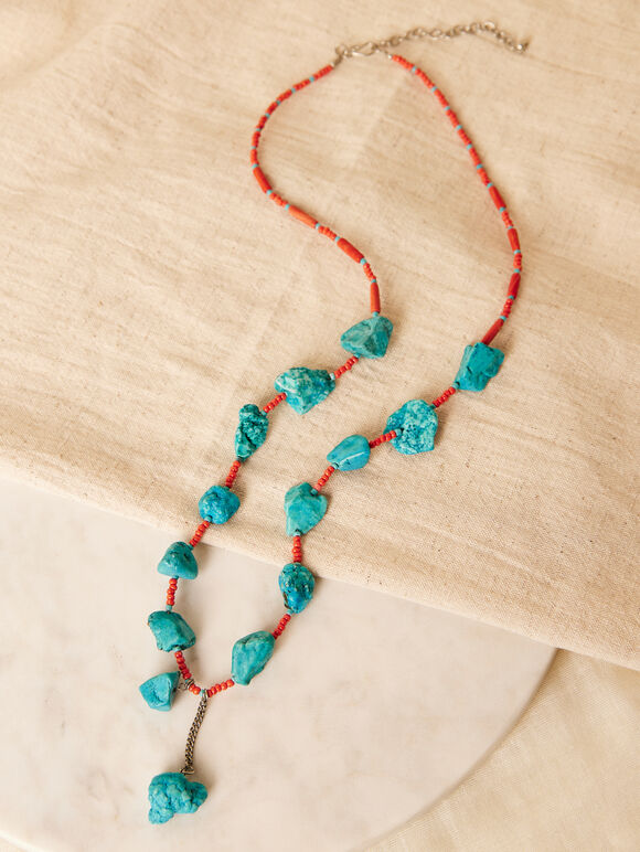 Turquoise Stones Necklace, Blue, large