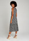 Black Leaf Ruffle Hem Midi Dress, Black, large