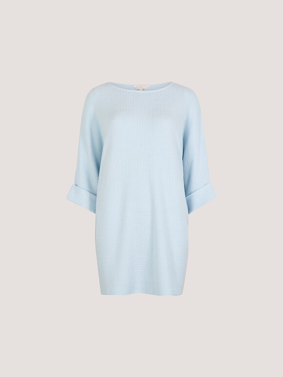 Soft-Touch Batwing Waffle Knit Top, Blue, large
