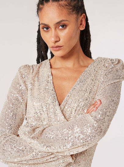 Sequin Wrap Bodycon Mini Dress