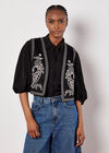Embroidered Suedette Waistcoat, Black, large
